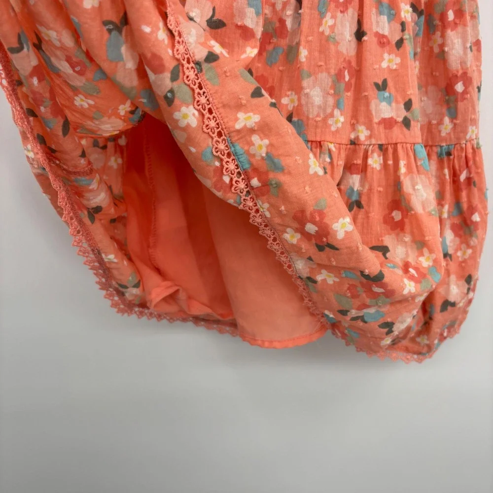 btween Girls Peach Floral Swiss Dot Ruffle Button Front‎ Tiered Dress Size 5